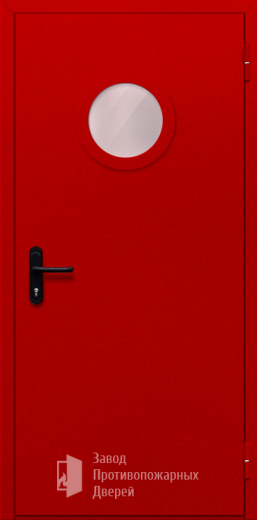Фото двери «Однопольная с круглым стеклом (красная)» в Санкт-Петербургу