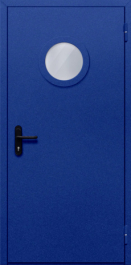 Фото двери «Однопольная с круглым стеклом (синяя)» в Санкт-Петербургу